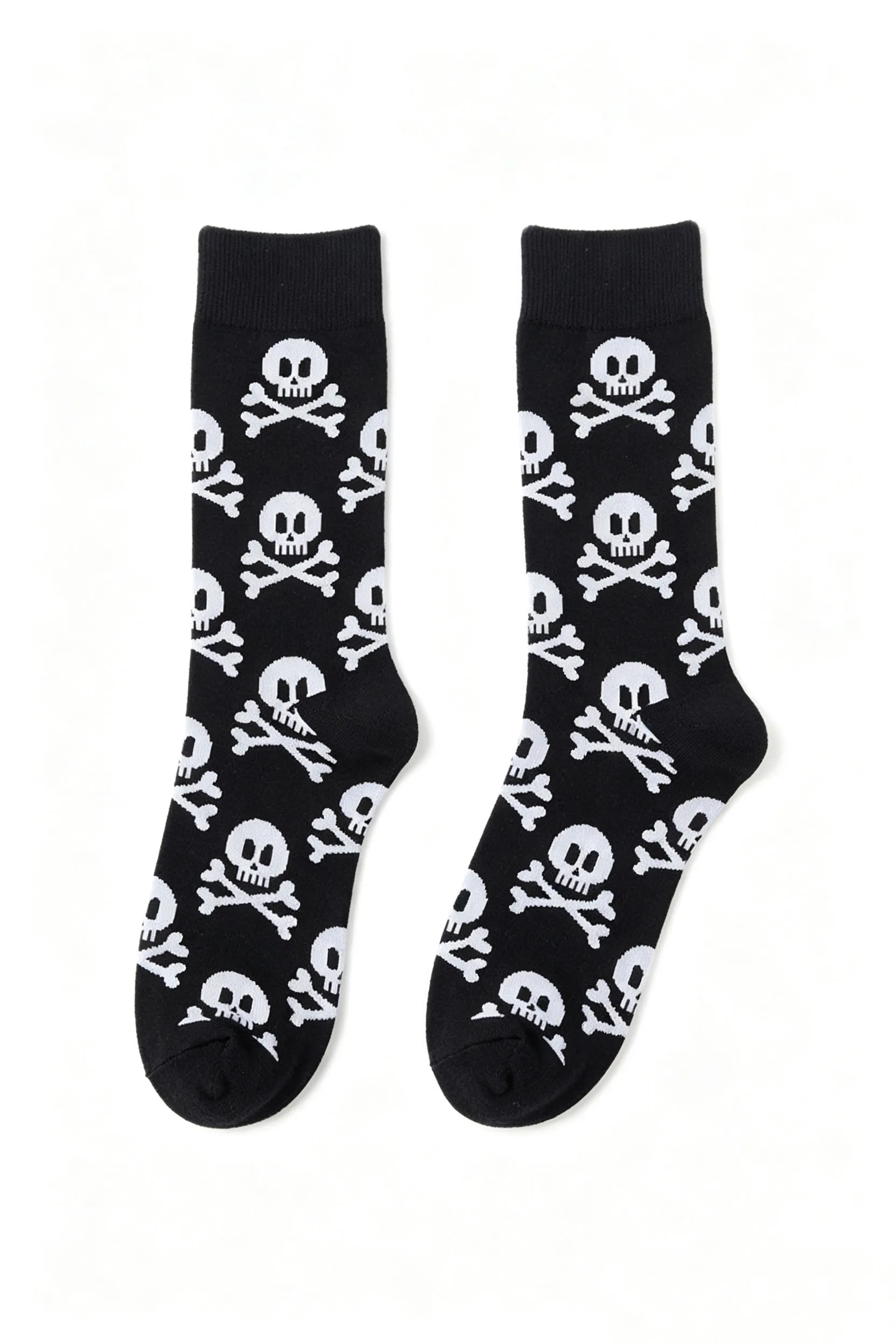 Black Skull Print Halloween Crew Socks